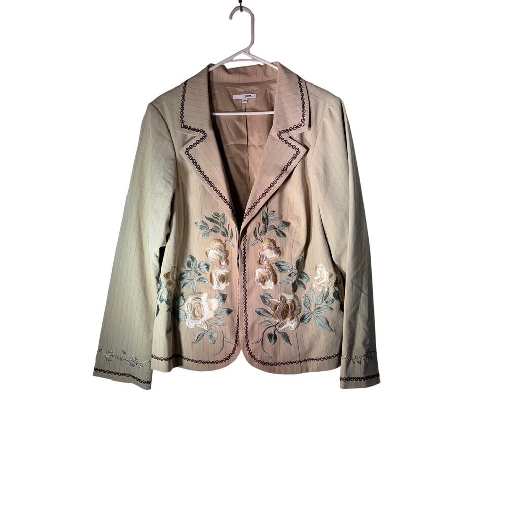 YANK AMERICAN Beige Brown-Pinstripe Embroidered Blazer Career Coat Sz 20W